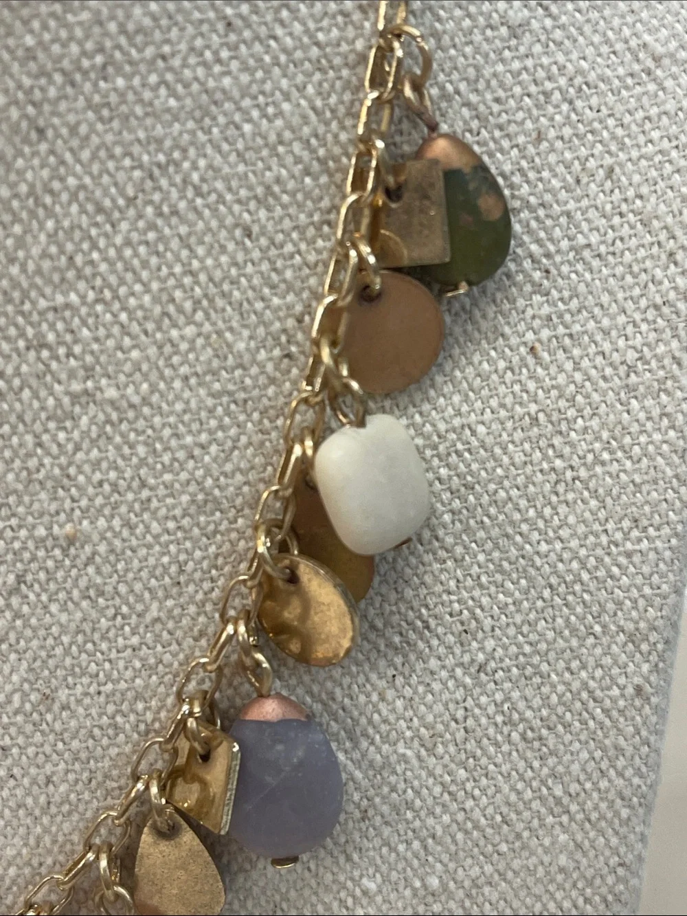 Universal Thread necklace honey topaz, lilac, green agate, and peach moonstone